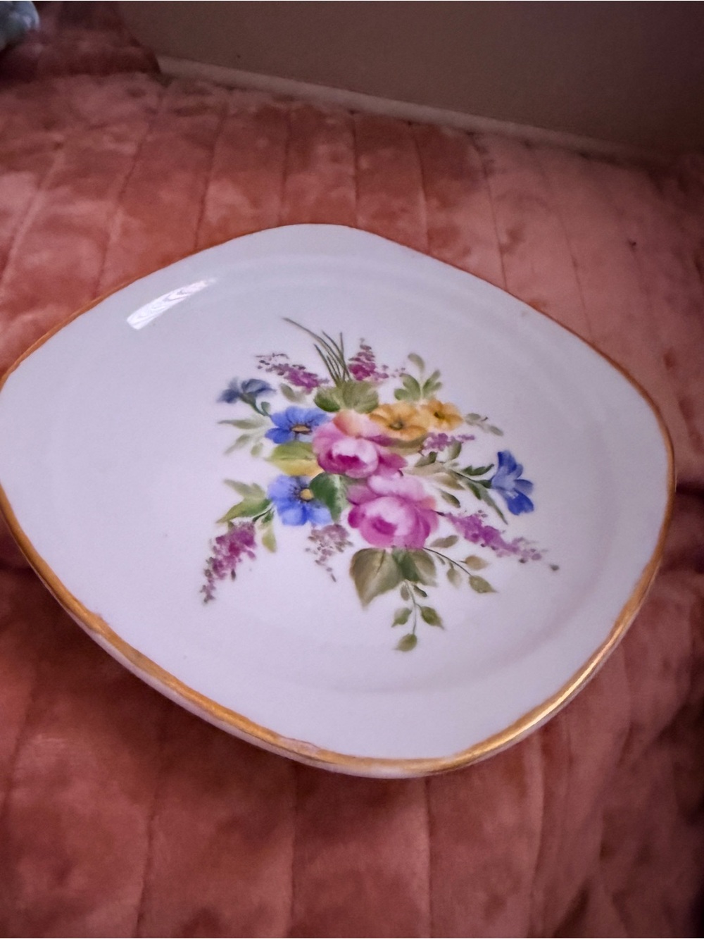 Vintage Schönwald Germany Floral Porcelain Dish Gold Trim
